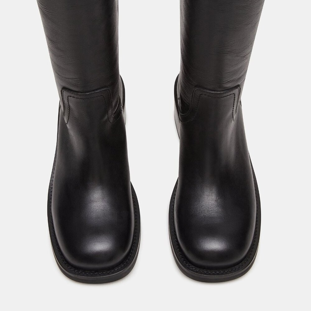 New Womens sz 10 Steve Madden RIGGS BLACK LEATHER BOOTS square shoe fashion - Picture 5 of 8